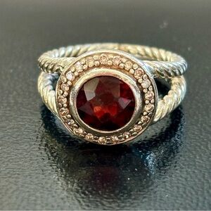 DAVID YURMAN - GARNET AND DIAMOND STERLING SILVER CERISE RING - SIZE 6